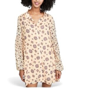 Free People Turn Turn Mini Tunic Cream Dress Long Sleeve Tea Combo Size Medium